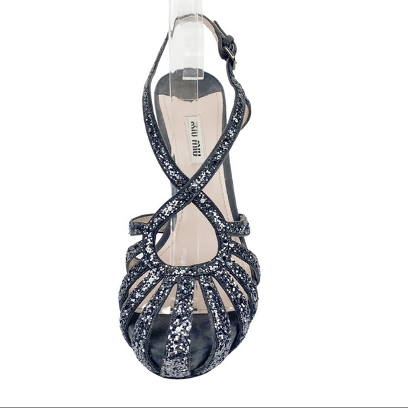Miu Miu Silver Glitter Strap Sandal Heels / Ardesia / MSRP $956 / Women’s 8.5 - Picture 13 of 16
